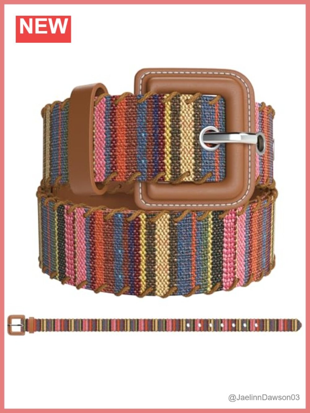 SUGOWEAR Women's Multicolor Woven Belt & Brown Vegan Leather Belt